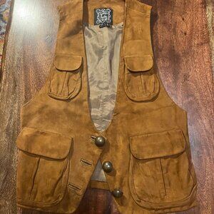 Brown Suede Utility Vest Women’s Small Pocket Button Vest
